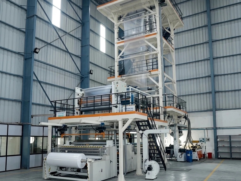 Three-layer blown film line